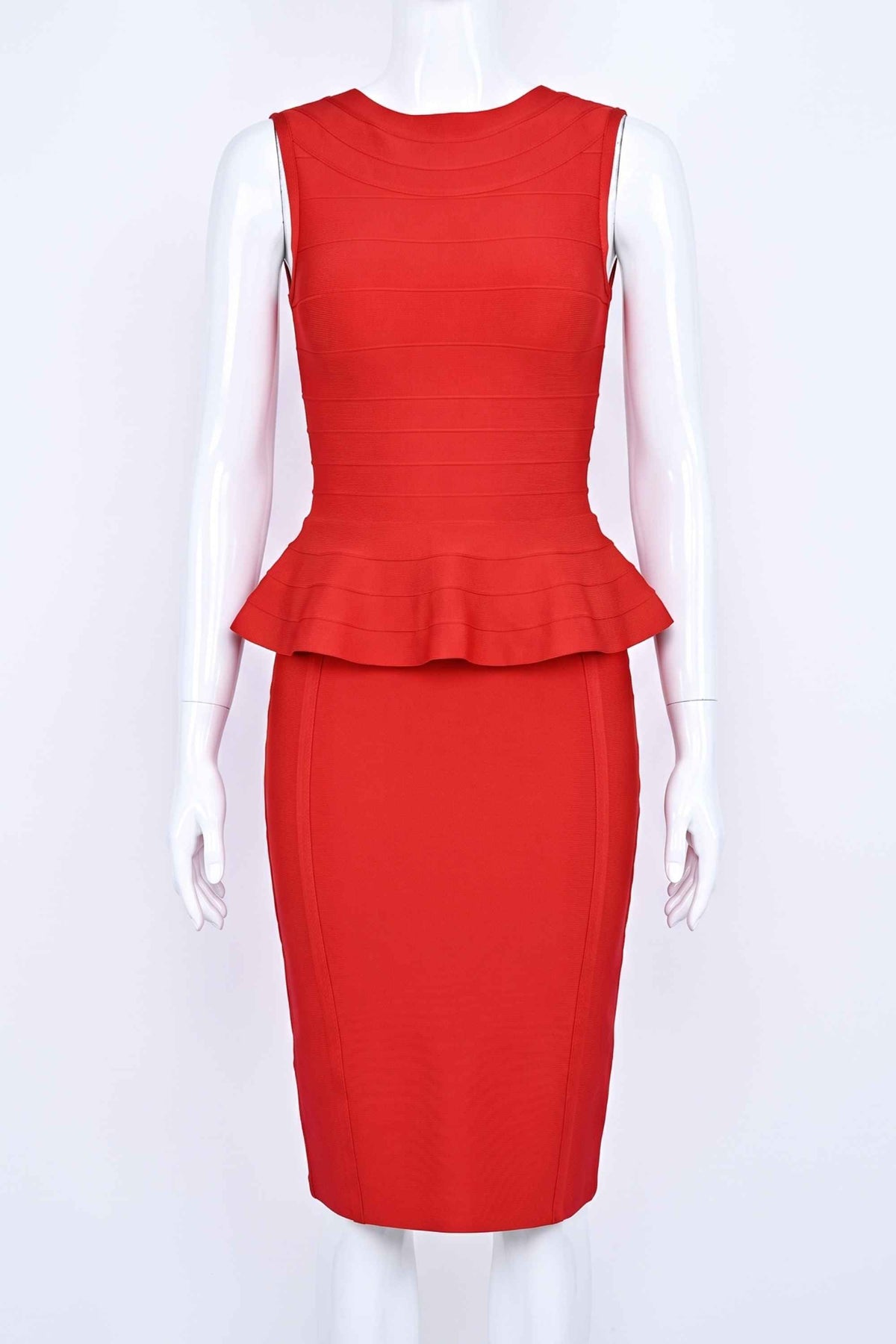 Woman wearing a figure flattering Leni Bandage Top - Lipstick Red BODYCON COLLECTION