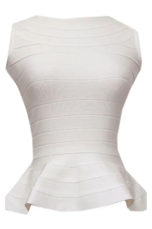 Woman wearing a figure flattering Leni Bandage Top - Pearl White BODYCON COLLECTION