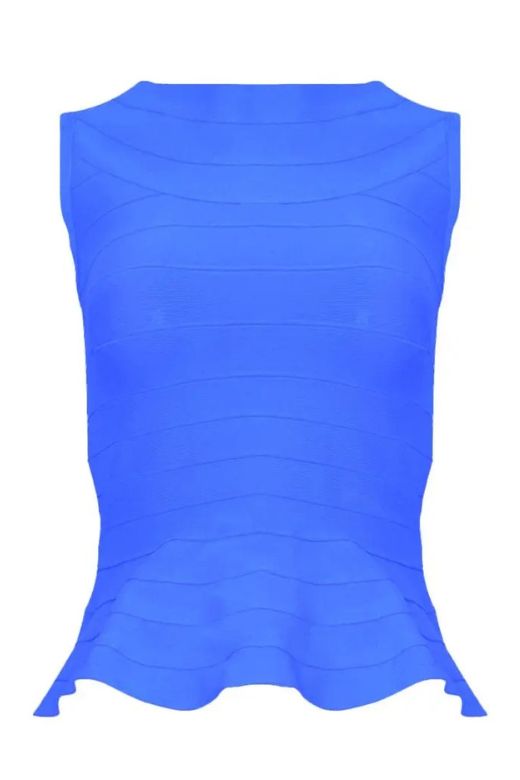 Woman wearing a figure flattering Leni Bandage Top - Royal Blue BODYCON COLLECTION