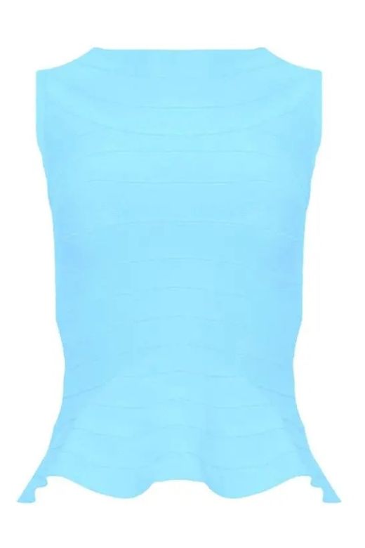 Woman wearing a figure flattering Leni Bandage Top - Sky Blue BODYCON COLLECTION
