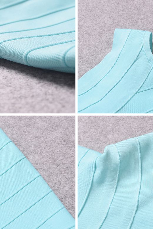 Woman wearing a figure flattering Leni Bandage Top - Sky Blue BODYCON COLLECTION