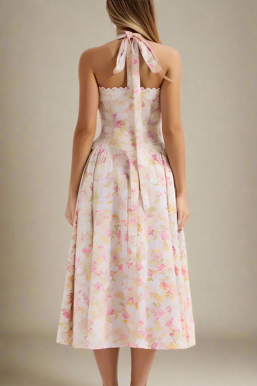 Woman wearing a figure flattering Lynsie Bodycon Midi Dress - Dusty Pink BODYCON COLLECTION