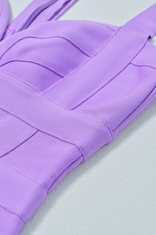 Woman wearing a figure flattering Madison Bandage Mini Dress - Violet Purple BODYCON COLLECTION Pty Ltd