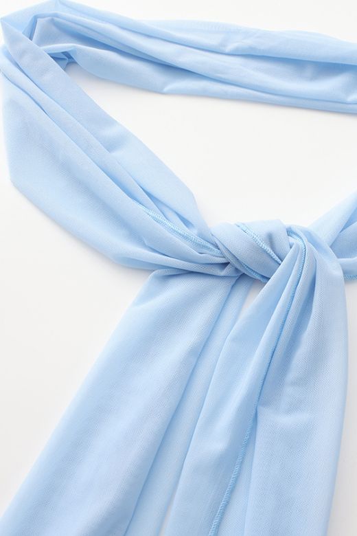 Woman wearing a figure flattering Margot Wrap Top and Maxi Skirt Outfit Set - Sky Blue BODYCON COLLECTION