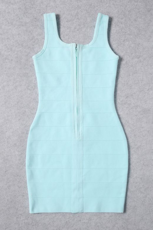 Woman wearing a figure flattering Maria Bandage Mini Dress - Baby Blue BODYCON COLLECTION