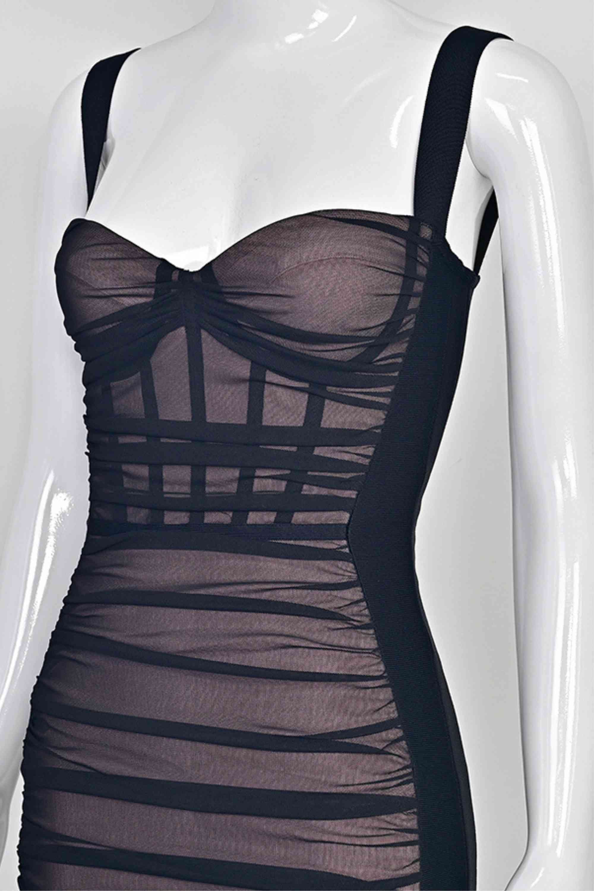 Woman wearing a figure flattering Marilyn Bodycon Wrap Midi Dress - Classic Black BODYCON COLLECTION