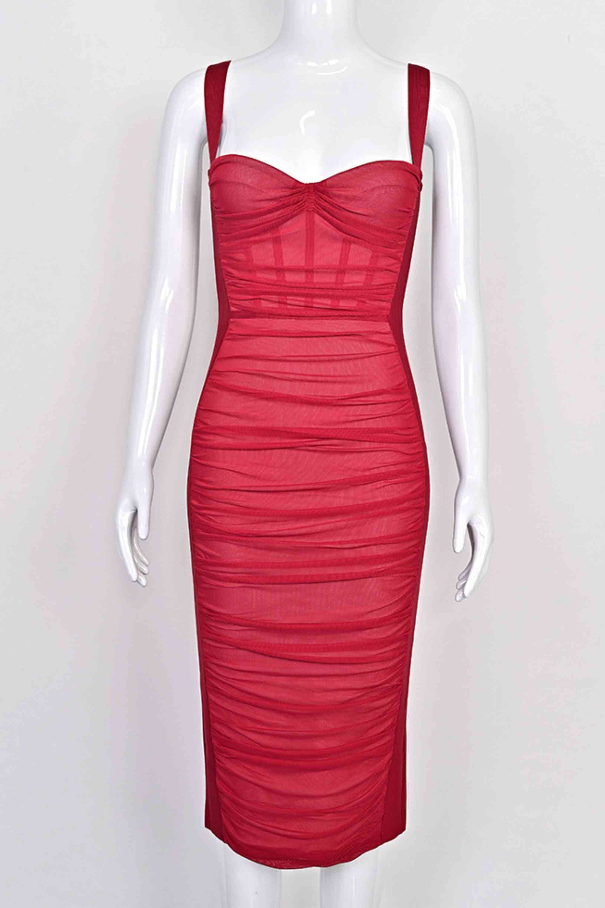 Woman wearing a figure flattering Marilyn Bodycon Wrap Midi Dress - Red Wine BODYCON COLLECTION