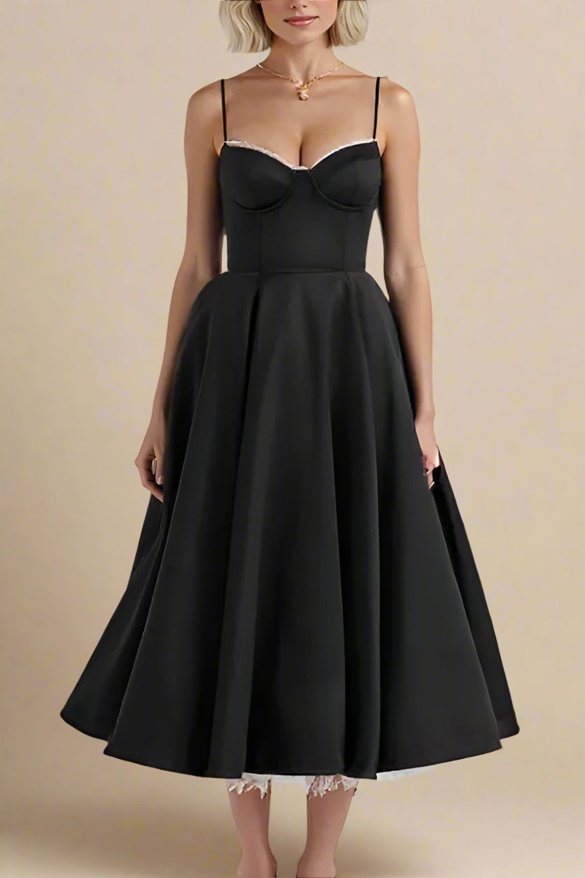 Woman wearing a figure flattering Mavis Bodycon Midi Dress - Classic Black BODYCON COLLECTION