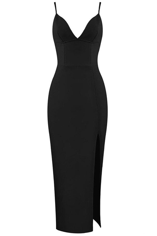 Woman wearing a figure flattering Milan Bandage Midi Dress - Classic Black BODYCON COLLECTION