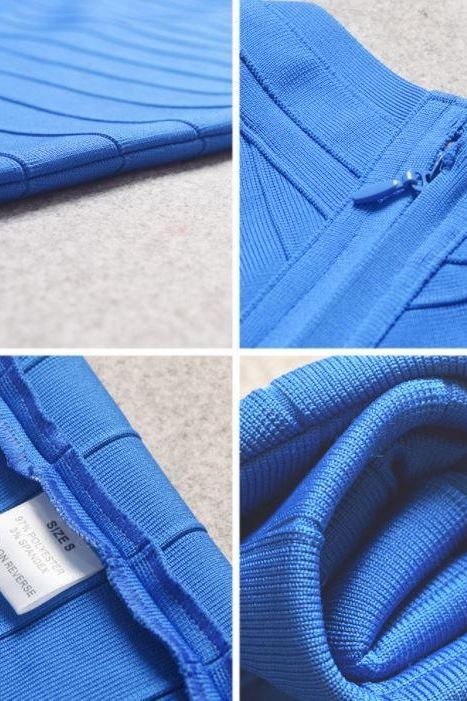 Woman wearing a figure flattering Miranda Bandage Mini Dress - Royal Blue Bodycon Collection