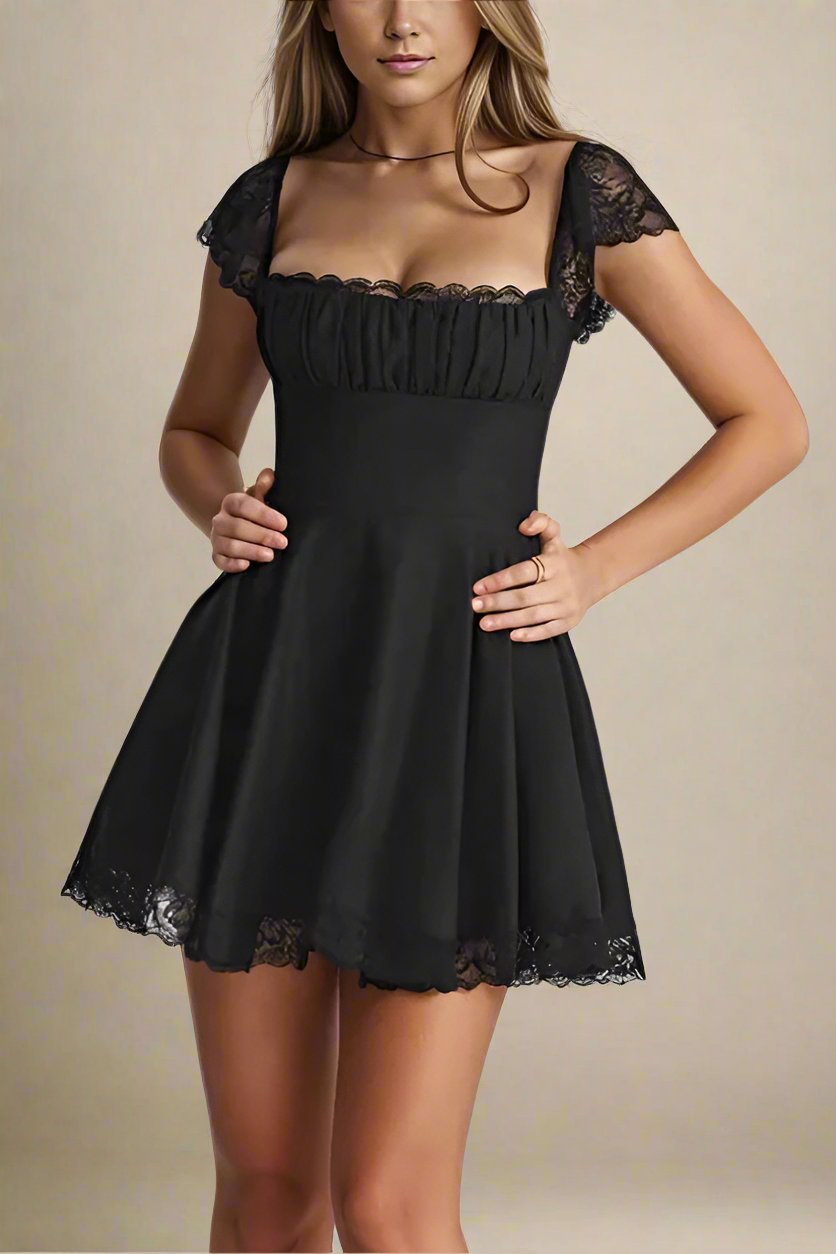 Woman wearing a figure flattering Nori Bodycon Mini Dress - Classic Black BODYCON COLLECTION