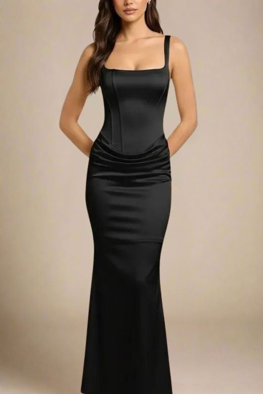 Woman wearing a figure flattering Nova Bodycon Wrap Maxi Dress - Classic Black BODYCON COLLECTION Pty Ltd