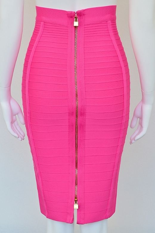 Woman wearing a figure flattering Pencil High Waist Bandage Knee Length Knitted Skirt - Hot Pink BODYCON COLLECTION