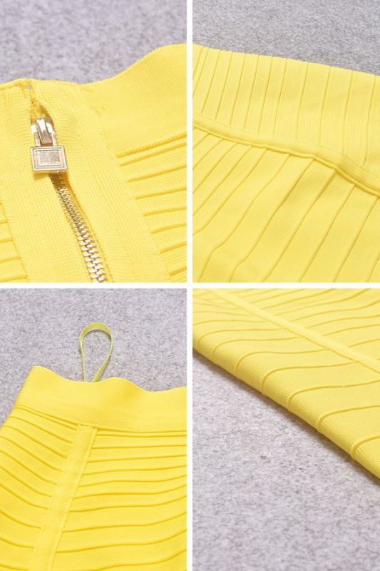 Woman wearing a figure flattering Pencil High Waist Bandage Knee Length Knitted Skirt - Sun Yellow BODYCON COLLECTION