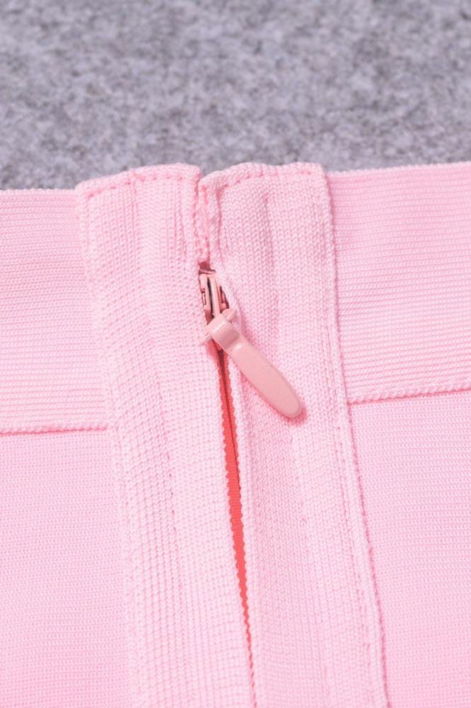 Woman wearing a figure flattering Pencil High Waist Bandage Knee Length Skirt - Blush Pink BODYCON COLLECTION