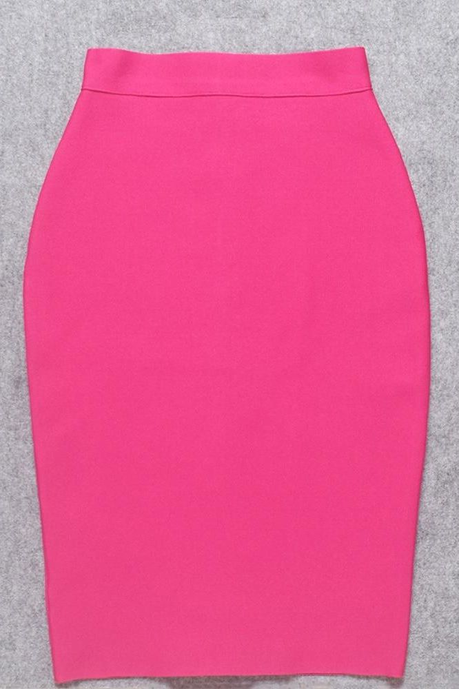 Woman wearing a figure flattering Pencil High Waist Bandage Knee Length Skirt - Hot Pink BODYCON COLLECTION