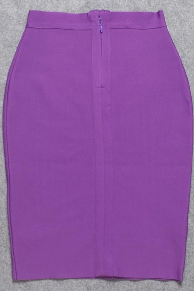 Woman wearing a figure flattering Pencil High Waist Bandage Knee Length Skirt - Plum Purple BODYCON COLLECTION