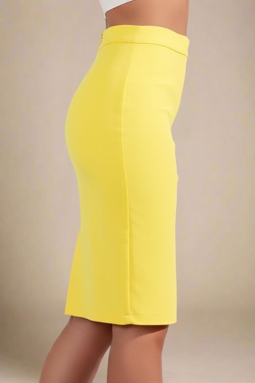 Woman wearing a figure flattering Pencil High Waist Bandage Knee Length Skirt - Sun Yellow BODYCON COLLECTION