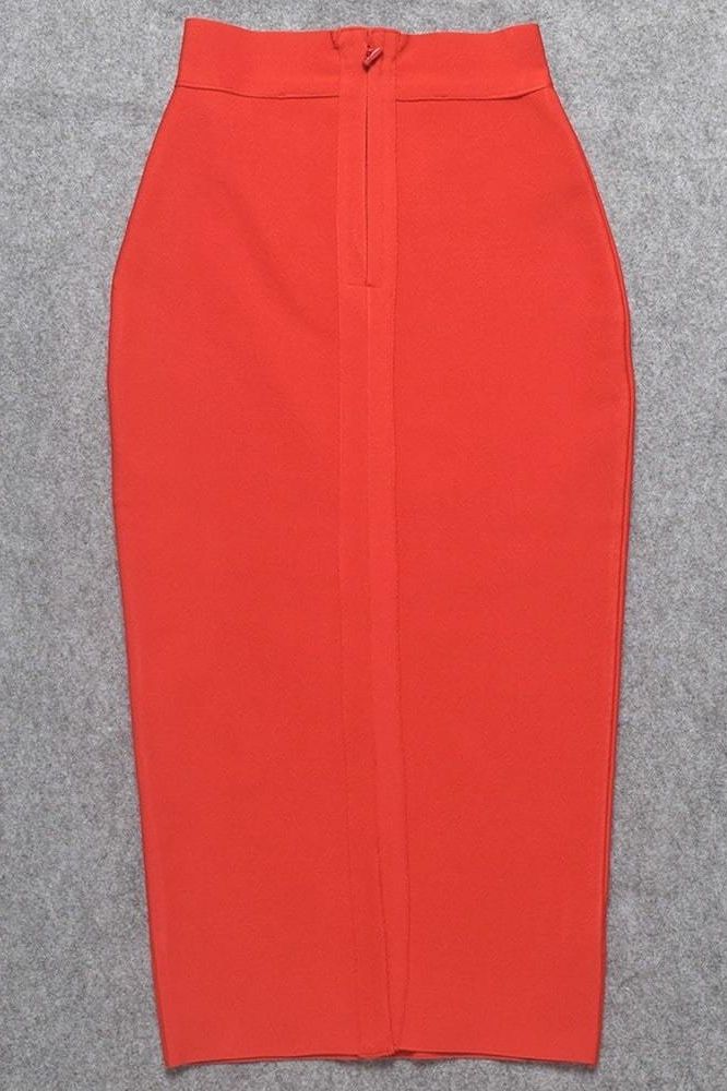 Woman wearing a figure flattering Pencil High Waist Bandage Midi Skirt - Lipstick Red BODYCON COLLECTION