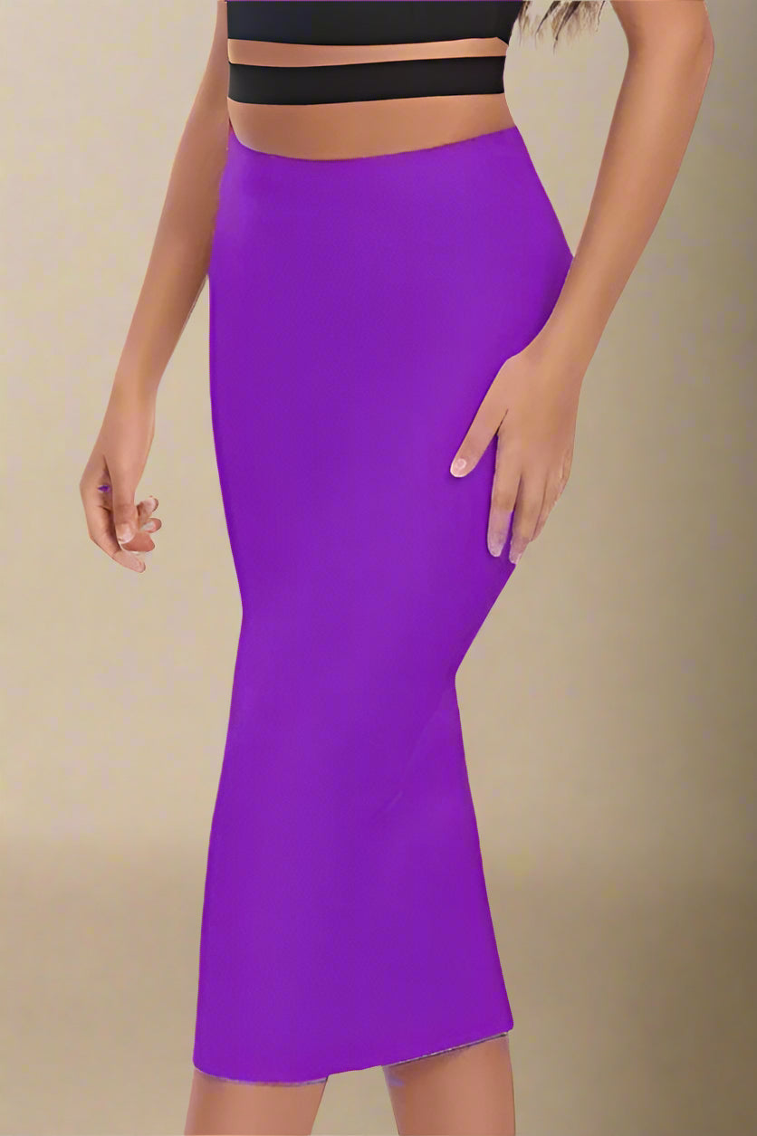 Woman wearing a figure flattering Pencil High Waist Bandage Midi Skirt - Plum Purple BODYCON COLLECTION