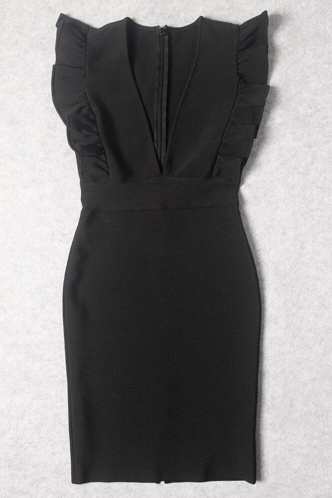 Woman wearing a figure flattering Phoebe Bodycon Dress - Classic Black BODYCON COLLECTION