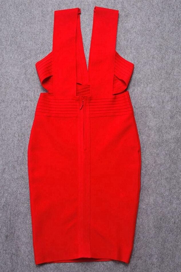 Woman wearing a figure flattering Pia Bandage Dress - Lipstick Red BODYCON COLLECTION