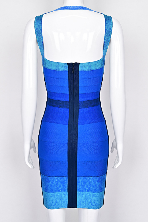 Woman wearing a figure flattering Portia Bandage Mini Dress - Royal Blue BODYCON COLLECTION Pty Ltd