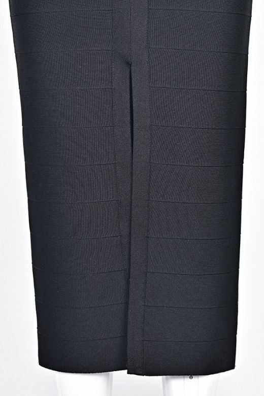 Woman wearing a figure flattering Rory Bandage Maxi Dress - Classic Black BODYCON COLLECTION Pty Ltd