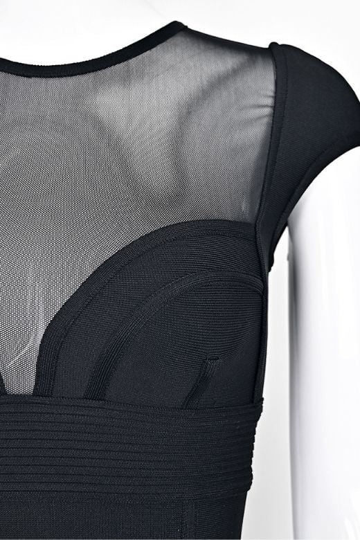 Woman wearing a figure flattering Rory Bandage Maxi Dress - Classic Black BODYCON COLLECTION Pty Ltd