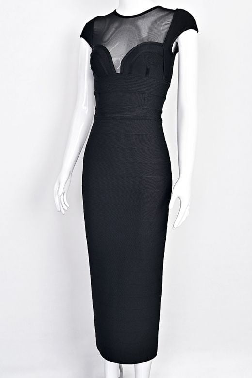 Woman wearing a figure flattering Rory Bandage Maxi Dress - Classic Black BODYCON COLLECTION Pty Ltd