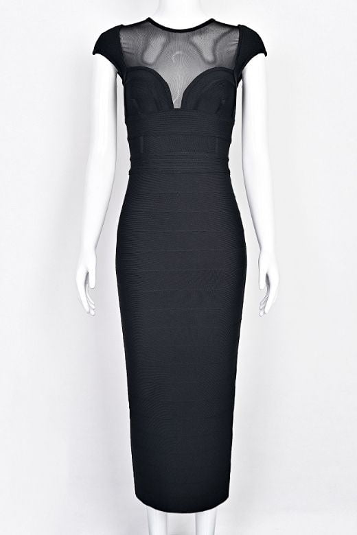 Woman wearing a figure flattering Rory Bandage Maxi Dress - Classic Black BODYCON COLLECTION Pty Ltd