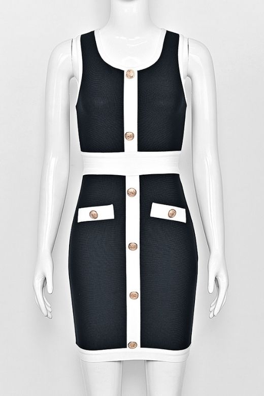 Woman wearing a figure flattering Rosie Bodycon Dress - Classic Black BODYCON COLLECTION