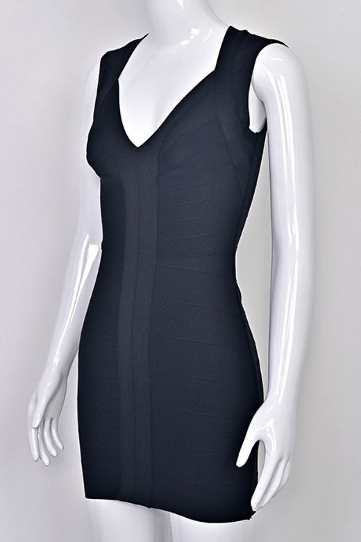 Woman wearing a figure flattering Sabrina Bandage Mini Dress - Classic Black BODYCON COLLECTION Pty Ltd