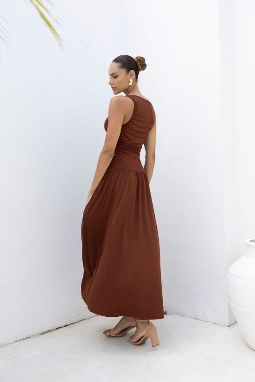 Woman wearing a figure flattering Saint Bodycon Wrap Maxi Dress - Chilli Red BODYCON COLLECTION Pty Ltd