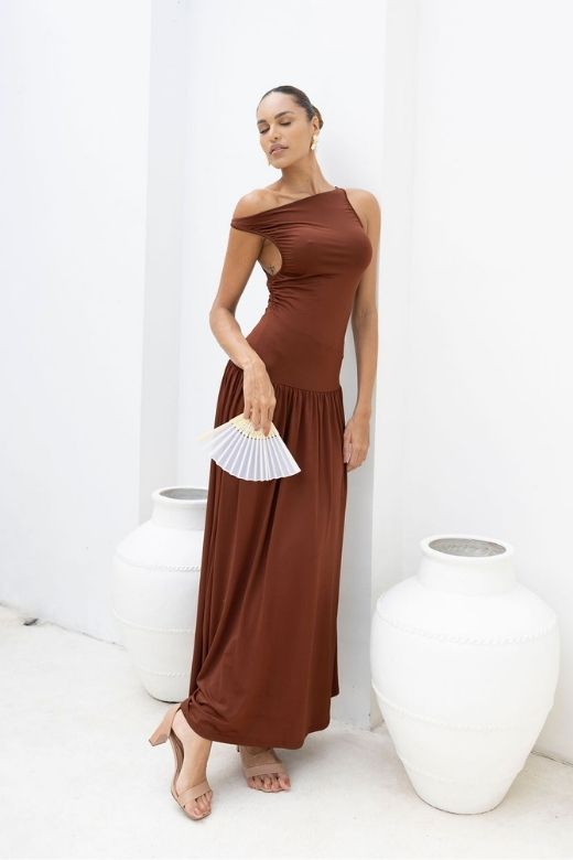 Woman wearing a figure flattering Saint Bodycon Wrap Maxi Dress - Chilli Red BODYCON COLLECTION Pty Ltd