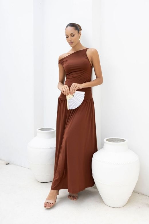 Woman wearing a figure flattering Saint Bodycon Wrap Maxi Dress - Chilli Red BODYCON COLLECTION Pty Ltd