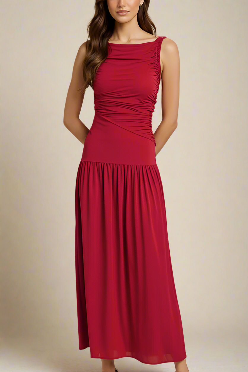 Woman wearing a figure flattering Saint Bodycon Wrap Maxi Dress - Chilli Red BODYCON COLLECTION Pty Ltd