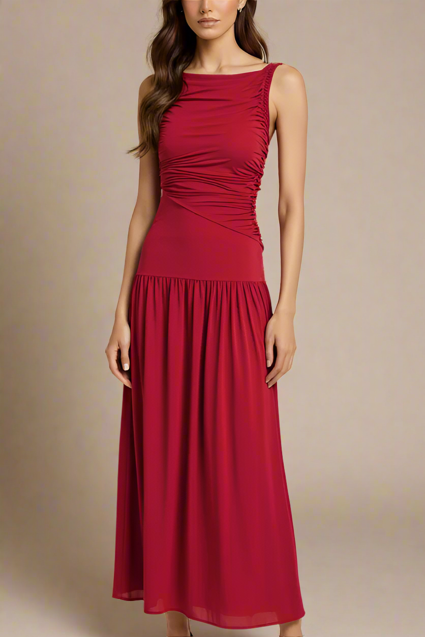 Woman wearing a figure flattering Saint Bodycon Wrap Maxi Dress - Chilli Red BODYCON COLLECTION Pty Ltd