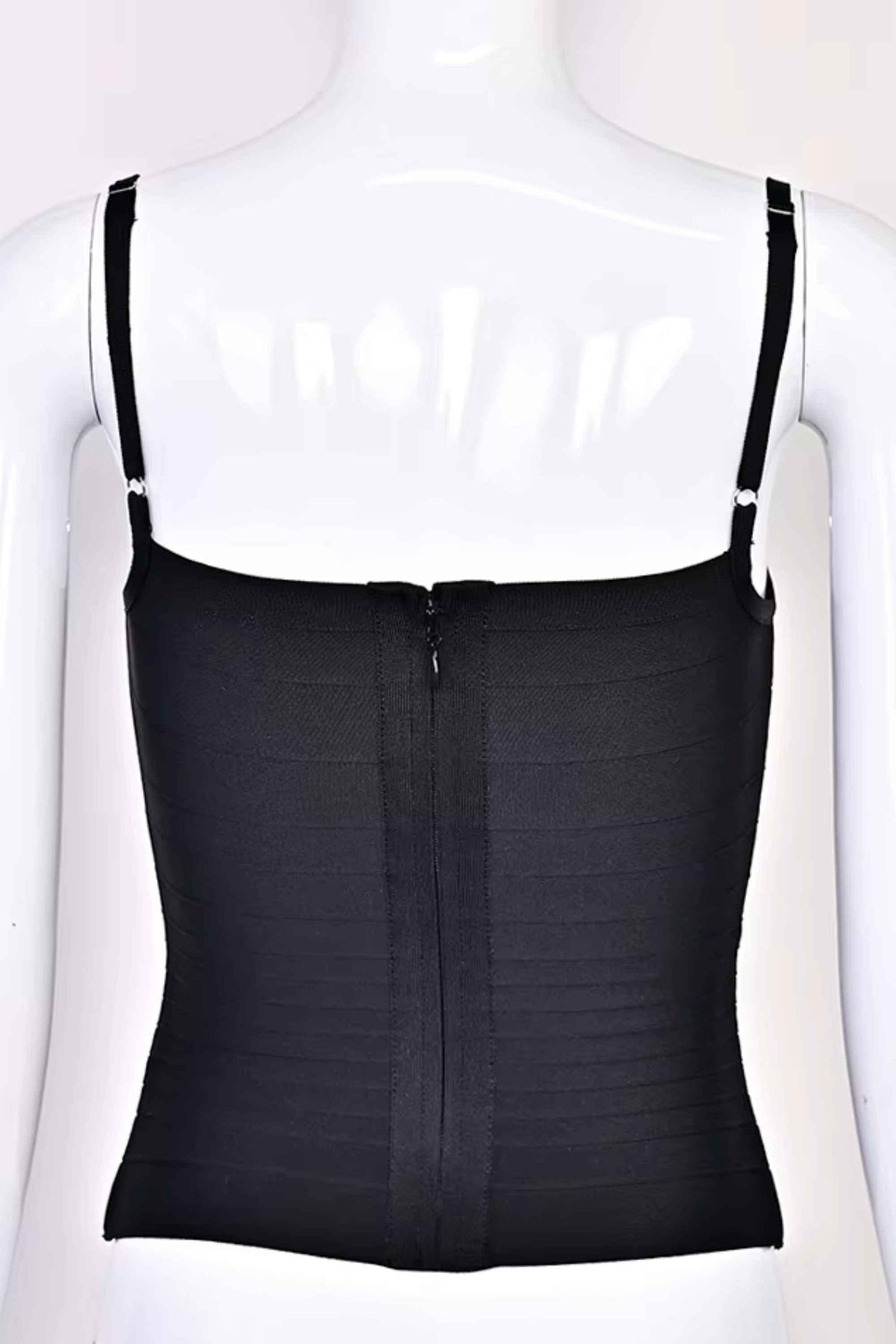 Woman wearing a figure flattering Scarlett Bandage Tank Top - Classic Black BODYCON COLLECTION Pty Ltd