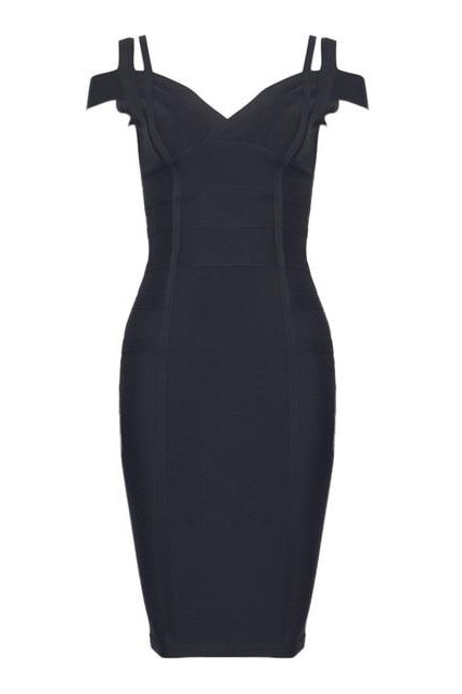 Woman wearing a figure flattering Sia Bandage Dress - Classic Black Bodycon Collection
