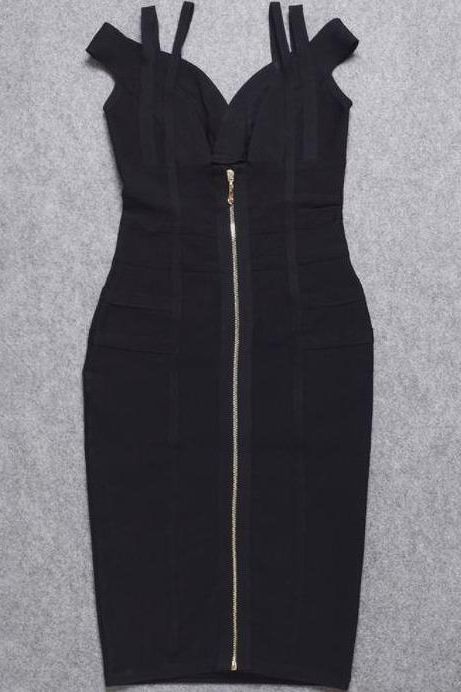 Woman wearing a figure flattering Sia Bandage Dress - Classic Black Bodycon Collection