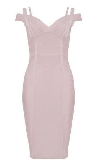 Woman wearing a figure flattering Sia Bandage Dress - Cream Bodycon Collection