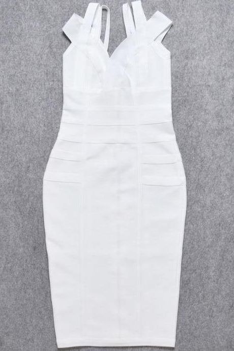 Woman wearing a figure flattering Sia Bandage Dress - Pearl White Bodycon Collection