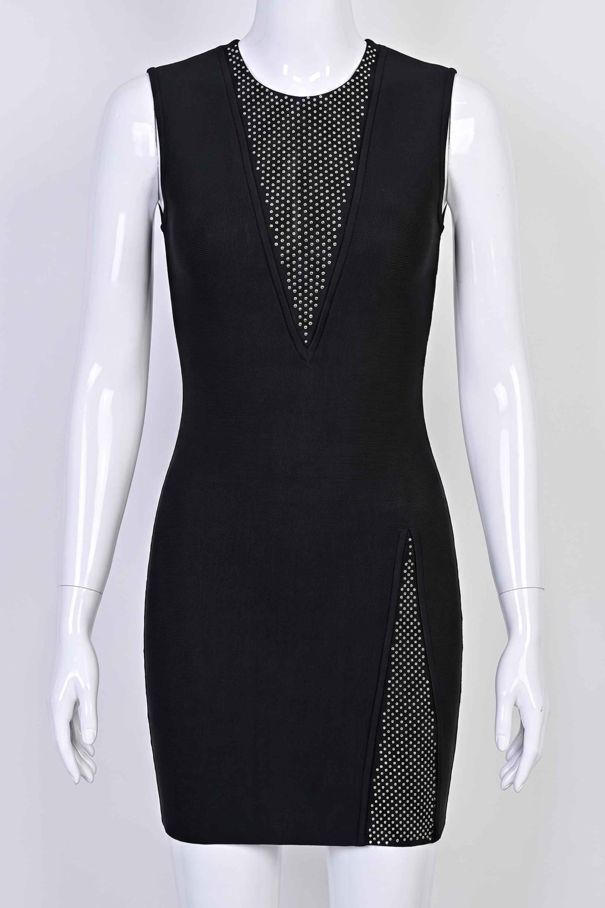 Woman wearing a figure flattering Sofie Bodycon Mini Dress - Classic Black BODYCON COLLECTION