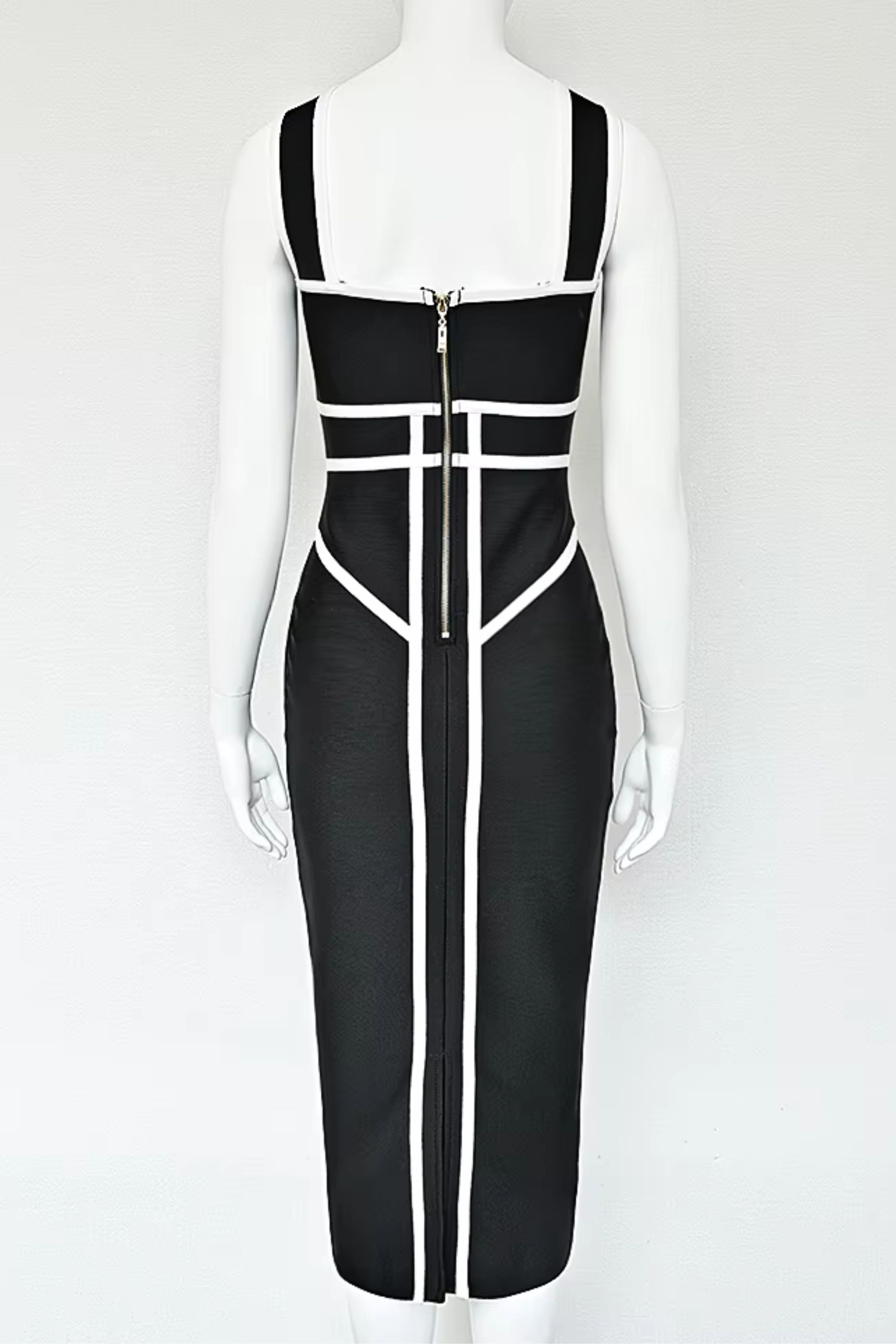 Woman wearing a figure flattering Suki Bandage Midi Dress - Classic Black BODYCON COLLECTION