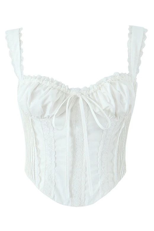 Woman wearing a figure flattering Valerie Corset Crop Top - Pearl White BODYCON COLLECTION