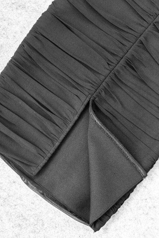 Woman wearing a figure flattering Zia Bodycon Wrap Midi Dress - Classic Black Bodycon Collection