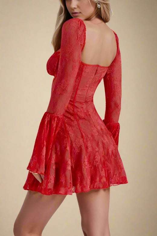 Sisi Long Sleeve Bodycon Mini Dress - Lipstick Red