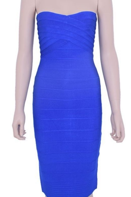 Woman wearing a figure flattering  Aaliyah Bandage Midi Dress - Royal Blue BODYCON COLLECTION Pty Ltd