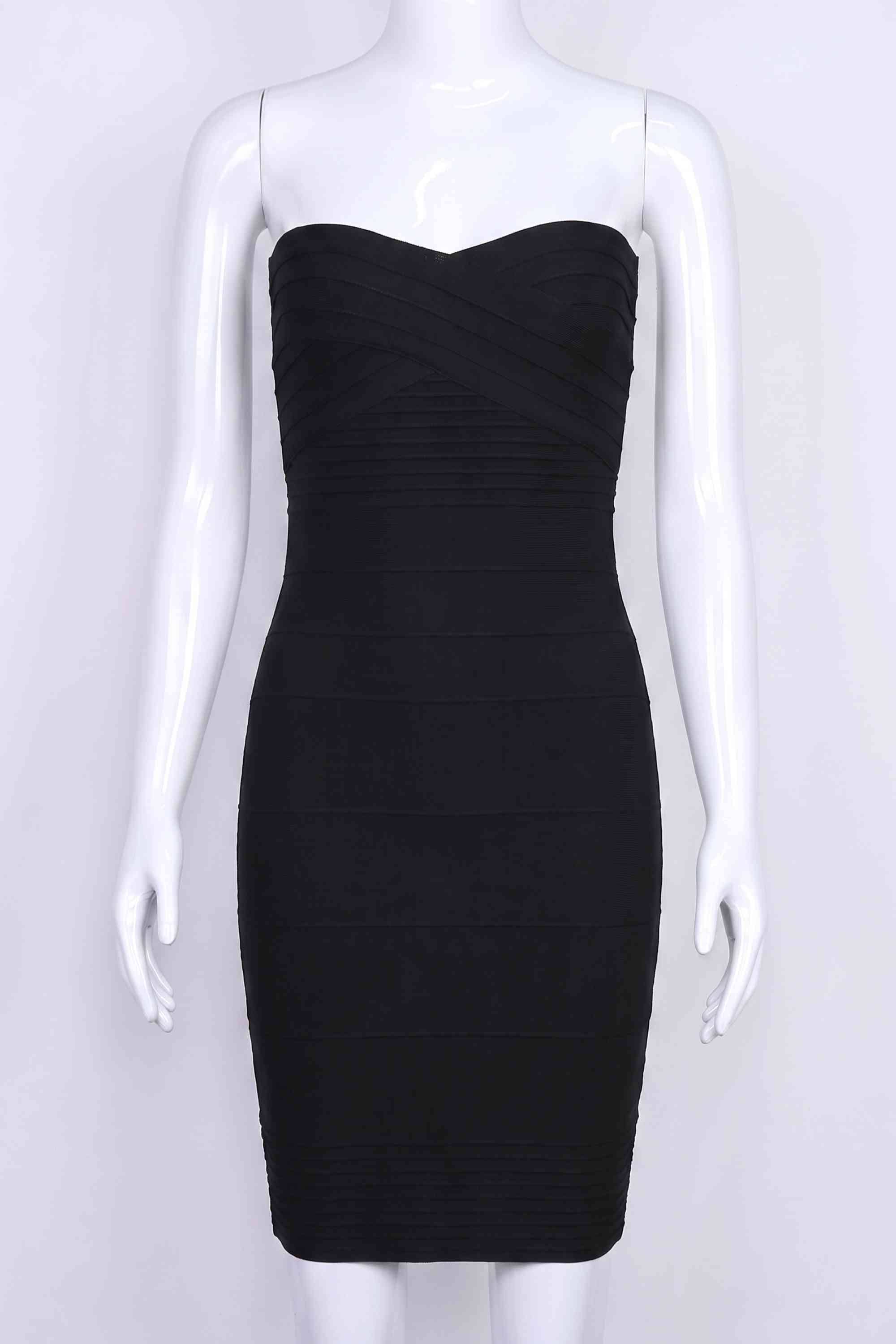 Woman wearing a figure flattering  Aaliyah Bandage Mini Dress - Classic Black BODYCON COLLECTION